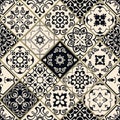 Seamless patchwork in turkish style. Hand drawn background. Azulejos tiles patchwork in black and beige. Portuguese and Spainish Royalty Free Stock Photo